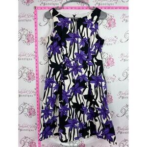 Laura dress tropical Black & White Dress with Bold Purple Floral Pattern